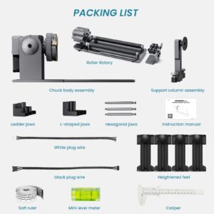 ATOMSTACK MAKER R1 PRO Chuck and Rotary Roller for Laser Engraver, 4-in-1 Laser Roller Rotary, 180° Adjustable Chuck with 3 Jaws for Engraving Rings, Irregular Items, Spherical & Cylindrical Objects