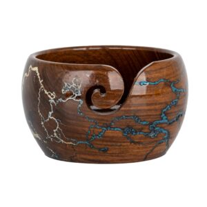 Large Wooden Yarn Bowl 7x4 Inches - Cute Wood Bowl/Holder for Knitting & Crocheting Lovers from Craft Supplier Brand INANOSA - Gift Ideas for Christmas and Mother's Day - Blue & White