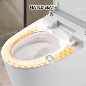 HZANHY Smart Toilet, Heated Seat One Piece Toilet, Automatic Flush Tank Less Toilet without Bidet, with Foot sensor Flush, White Night Light, Knob Control, Power Outage Flushing, Soft Close Cover