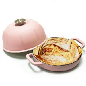 cuisiland enameled cast iron round bread oven with 10-inch diameter, 5-quart capacity, handle for cooking, baking, roasting, stewing, and braising, suitable for stoves, ovens, and grills