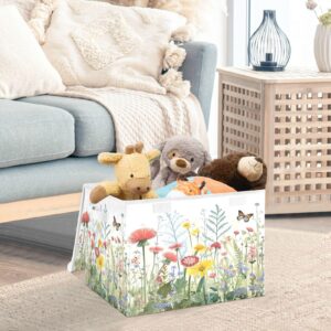 KEEPREAL Wildflowers Butterfly Storage Basket Bin with lid, Large Cube Storage Box Collapsible Storage Organizer for Home Office Closet - 16.5 L x 12.6 W x 11.8 H（51）