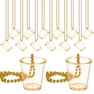 misdary 12 pcs shot glass on beaded necklace gold clear shot cups disposable plastic shot cups for birthday wedding festival parade party favor groom bride supplies