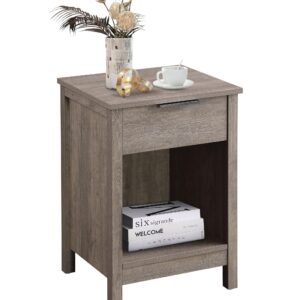 Kavonty Nightstand with Drawer,3-Tier End Side Table with Storage Drawer and Shelf,Modern Bedside Night Stand for Bedroom, Living Room-Retro Rustic Grey