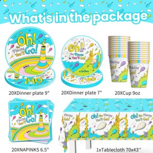 GPWXYYY 81Pcs Oh The Places You'll Go Decorations, Back to school Decorations Tableware Include 1 Tablecloth, 20 Napkins, 40 Plates, 20 Cups for Table Decor