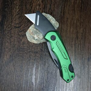 Heavy Duty Folding Utility Knife Double Blade/Box Cutter/Work Knife/Shop Knife&10 Replacement Blades+Nylon Pouch Green