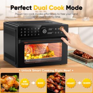 32QT Extra Large Air Fryer, Toaster Oven Air Fryer Combo, 360°Hot Air Circulation for Healthier Food, 1800W Preset Dual Cook, 13"Pizza Cooking, 20-in-1 Double-Rack Oven, 7-Accessory, Transparent Door