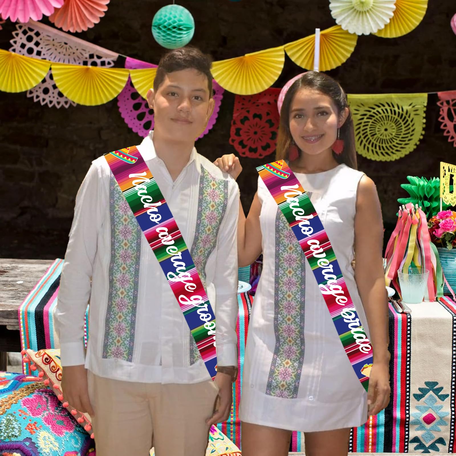 Balterever Nacho Average Bridal Shower Decorations Fiesta Themed Bride and Groom Sash Set Fiesta Bachelorette Sashes Mexican Bachelorette Party Decorations for Wedding Bride Shower Party