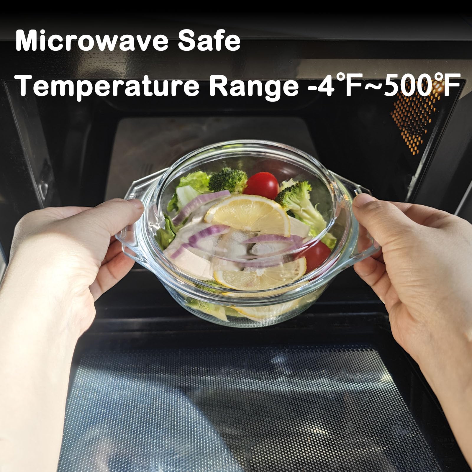 Small Glass Casserole Dish With Glass Lid, 0.7L Covered Glass Microwavable Bowl Oven Safe, Easy Grab Glass Baking Dish for Oven