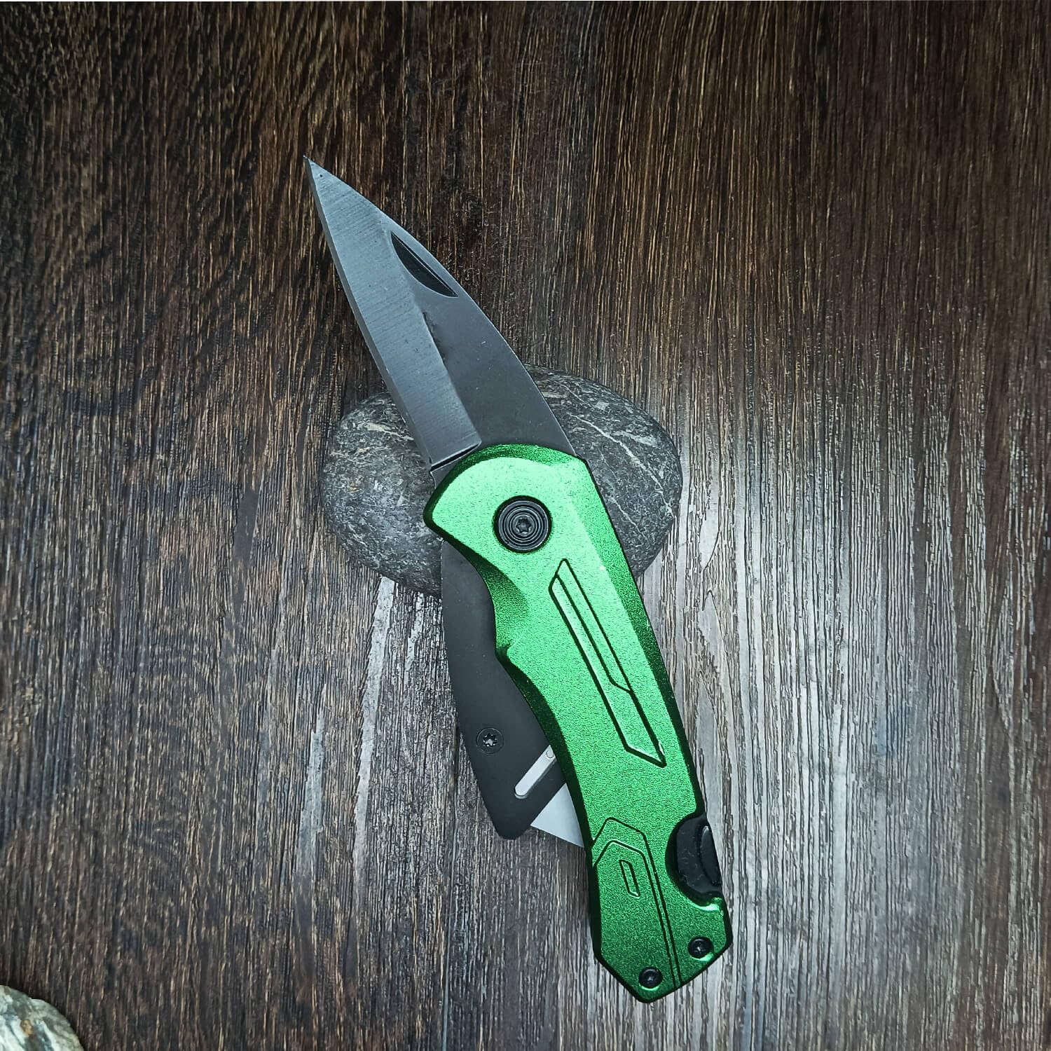 Heavy Duty Folding Utility Knife Double Blade/Box Cutter/Work Knife/Shop Knife&10 Replacement Blades+Nylon Pouch Green