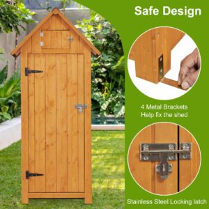 FairOnly Outdoor Shed Storage Cabinet, Garden Wooden Sheds, Outside Storage Cabinet Weather Proof with Floor, Fir Wood Tool Organizer with Door and Shelves for Backyard, Hallway (Natural)