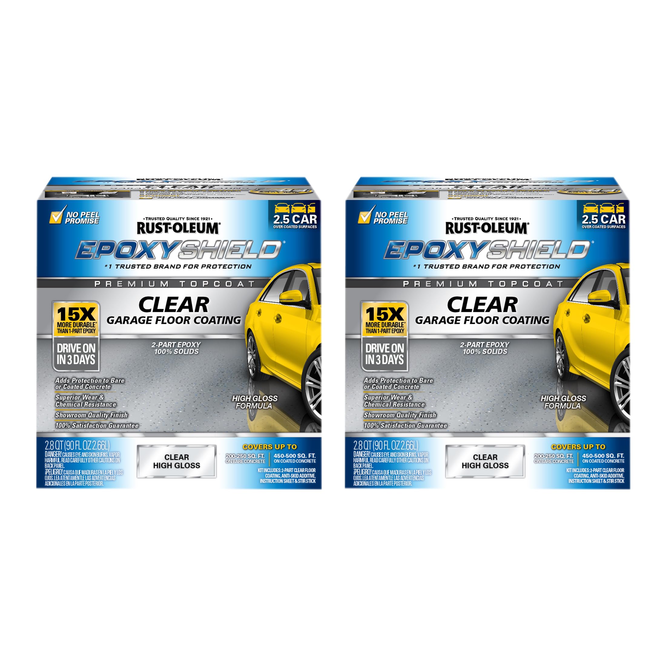 Rust-Oleum 292514-2PK EpoxyShield Premium Clear Floor Coating Kit, 2.5 Car, Gloss Clear, 2 Pack