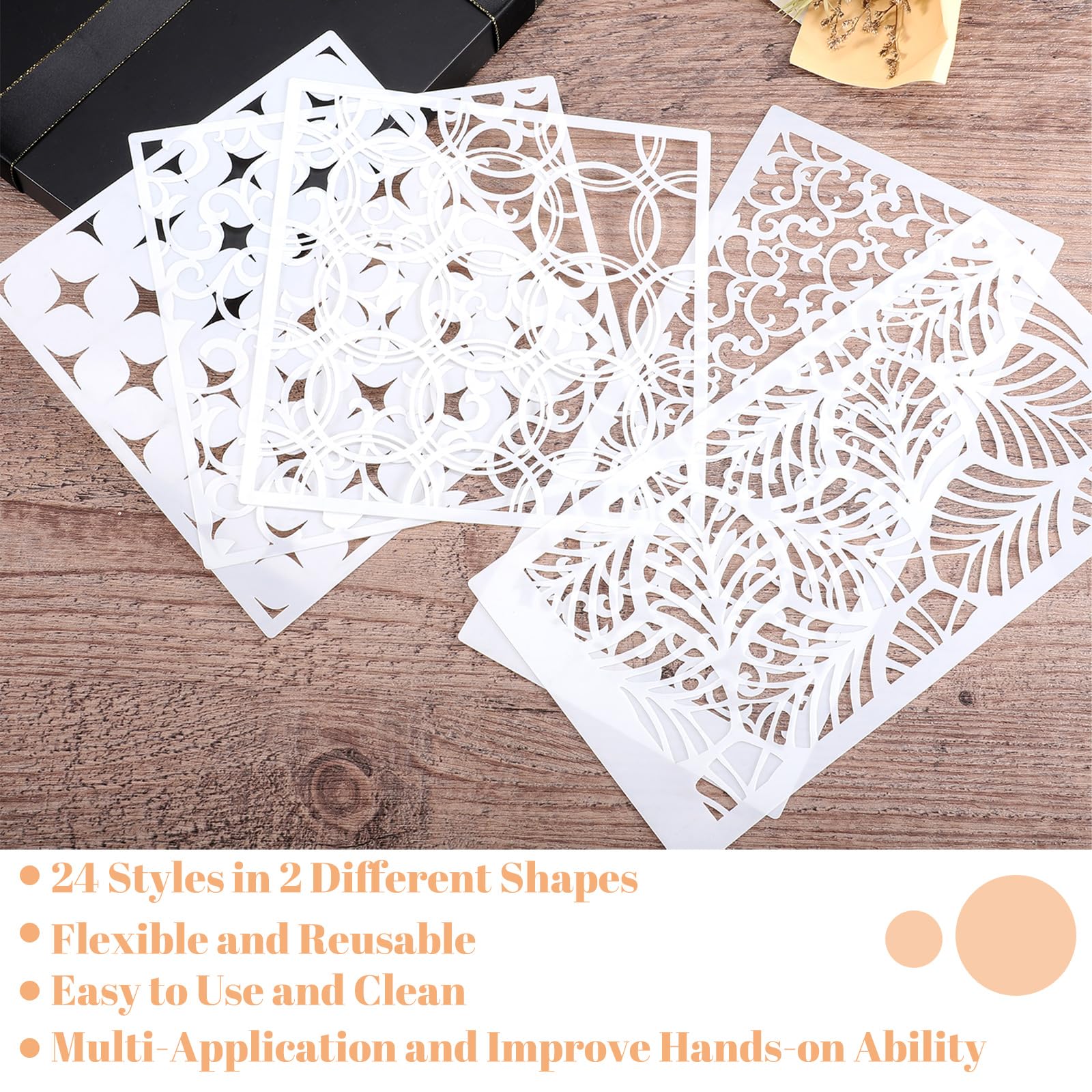 24Pcs Stencils for Painting, Reusable Geometric Painting Stencils Abstract Layering Christmas Stencil Decor for Painting on Wooden Furniture Floor Xmas Supplies