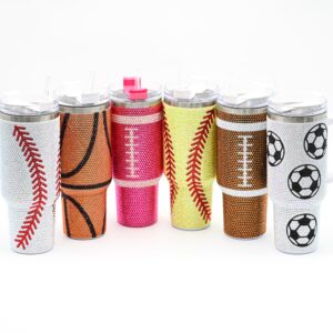 SEM LIFE 40 Oz Rhinestone Bling Tumbler with Handle and Straw (SOCCER), Stainless Steel and Double Wall Insulated