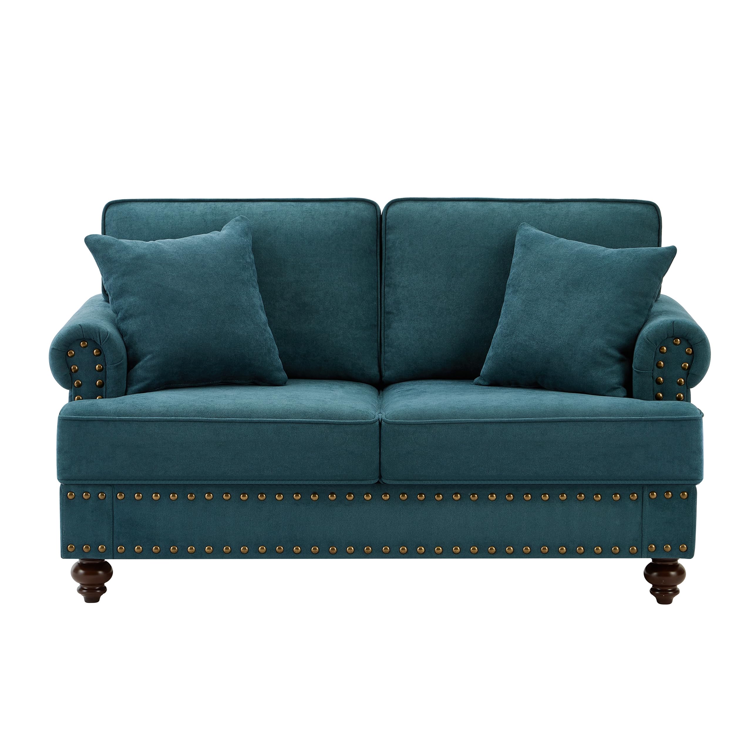 Asucoora Rolled Arm Chenille Upholstered Loveseat, 2-Seater Sofa Couch with Nailhead Trim and 2 Pillows Green