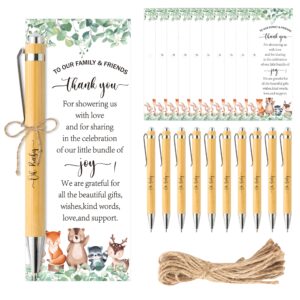 beyumi woodland baby shower gifts - 101pcs woodland safari baby shower gifts for guest greenery woodland baby shower favors retractable baby shower bamboo pens greeting card bookmarks souvenirs prizes