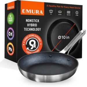 emura professional 10 inch non stick frying pan | cookware aluminum nonstick coating skillet | pfoa and ptfe free, scratch resistant, induction & oven safe cooking | all stovetops