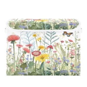 KEEPREAL Wildflowers Butterfly Storage Basket Bin with lid, Large Cube Storage Box Collapsible Storage Organizer for Home Office Closet - 16.5 L x 12.6 W x 11.8 H（51）