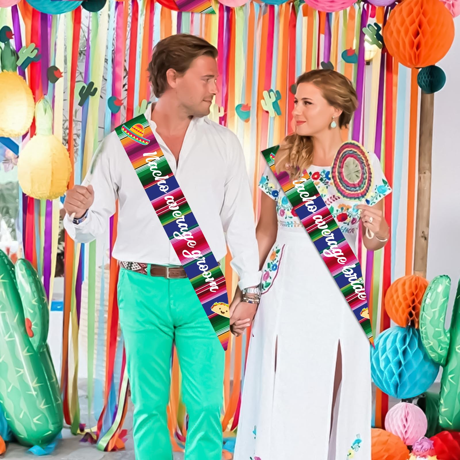 Balterever Nacho Average Bridal Shower Decorations Fiesta Themed Bride and Groom Sash Set Fiesta Bachelorette Sashes Mexican Bachelorette Party Decorations for Wedding Bride Shower Party