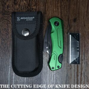 Heavy Duty Folding Utility Knife Double Blade/Box Cutter/Work Knife/Shop Knife&10 Replacement Blades+Nylon Pouch Green