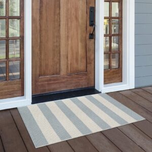 leevan front door rug 24'' x 35'', machine washable blue outdoor rug entryway rugs, indoor striped rug cotton hand-woven small area rug outdoor mats for porch/farmhouse/home entrance