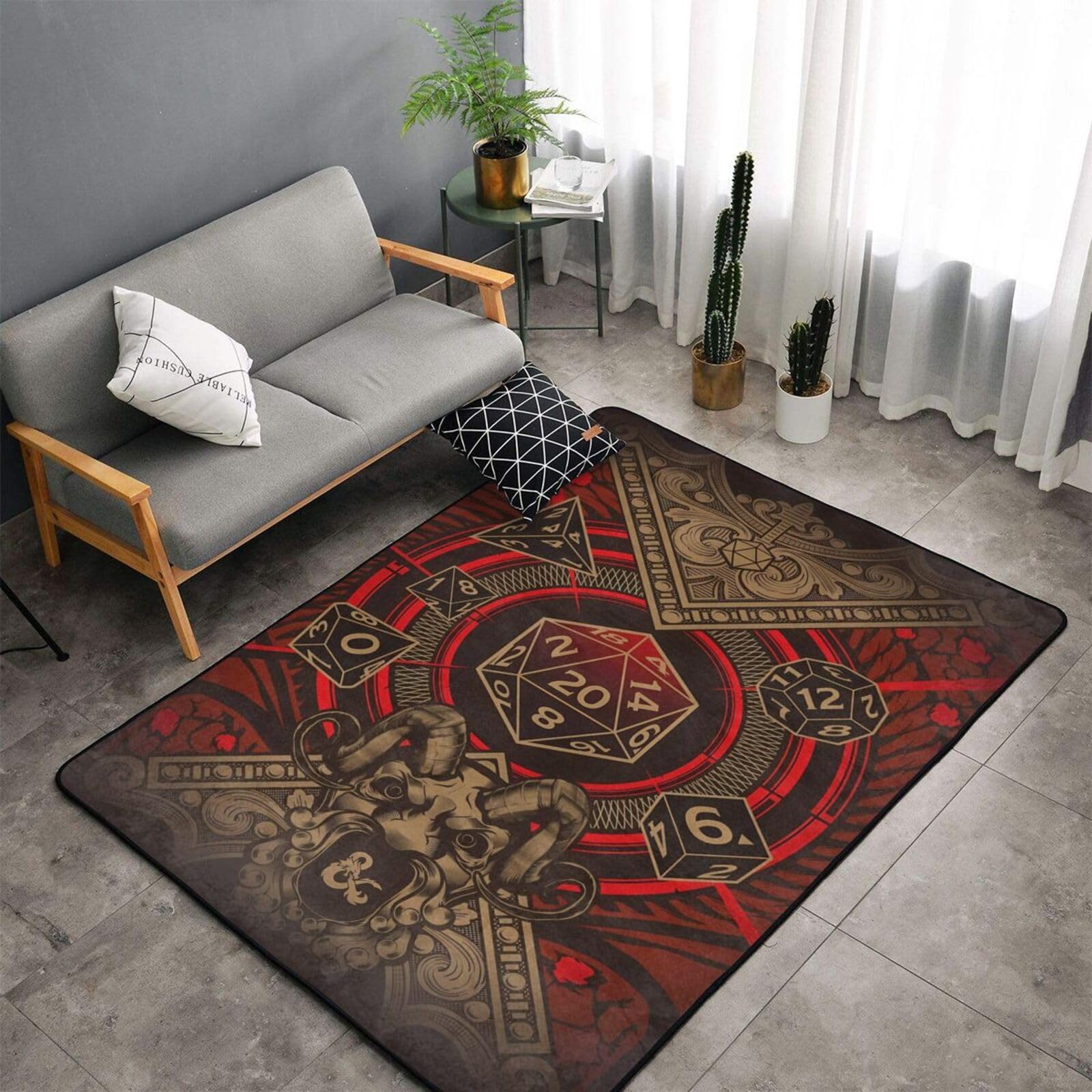 JIOONDEMAND Dungeons Rug Dragons Area Rugs 3D Print Large Carpet Anti Slip Door Mat Decorative for Bedroom Living Room Office 60x39 Inch, White