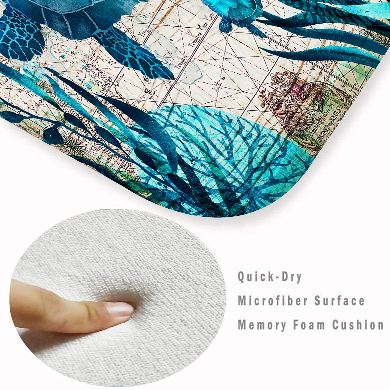 Coastal Runner Rug for Hallway 2x6 Sea Turtle Hallway Rugs Nautical Throw Rug Blue Turtles Beach Ocean Life Teal Marine Animal Area Rug Non-Slip Floor Carpet for Bedroom Entrance Door Mat Washable Rug