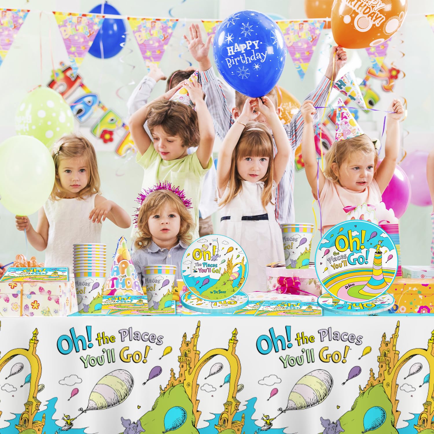 GPWXYYY 81Pcs Oh The Places You'll Go Decorations, Back to school Decorations Tableware Include 1 Tablecloth, 20 Napkins, 40 Plates, 20 Cups for Table Decor