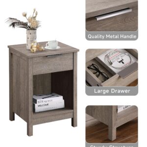 Kavonty Nightstand with Drawer,3-Tier End Side Table with Storage Drawer and Shelf,Modern Bedside Night Stand for Bedroom, Living Room-Retro Rustic Grey