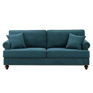 Asucoora Chenille Upholstered Couch, Rolled Arm 3-Seater Sofa Couch with Nailhead Trim and 2 Pillows Rolled Arm Green