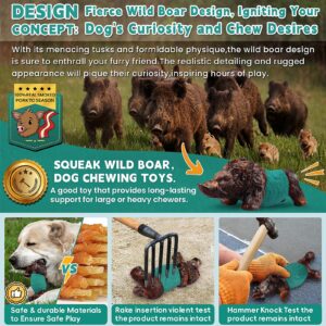 DBF Dog Chew Toys for Aggressive Chewers - Wild Boar Indestructible Dog Squeak Toy with Bacon Flavor, Durable Heavy Duty Dog Toys, Tough Nylon Dog Bones Toys for for Large Medium Breed(Cyan)