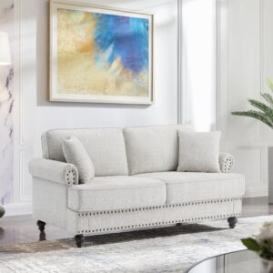 asucoora rolled arm chenille upholstered loveseat, 2-seater sofa couch with nailhead trim and 2 pillows gray