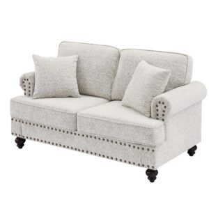 Asucoora Rolled Arm Chenille Upholstered Loveseat, 2-Seater Sofa Couch with Nailhead Trim and 2 Pillows Gray