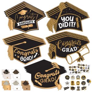 decorably 20 pack gold foiled & glittery graduation cards 2024 with envelopes & stickers - 5 die-cut designs college graduation card pack, graduation cards pack, 6.5x4.5in grad cards pack