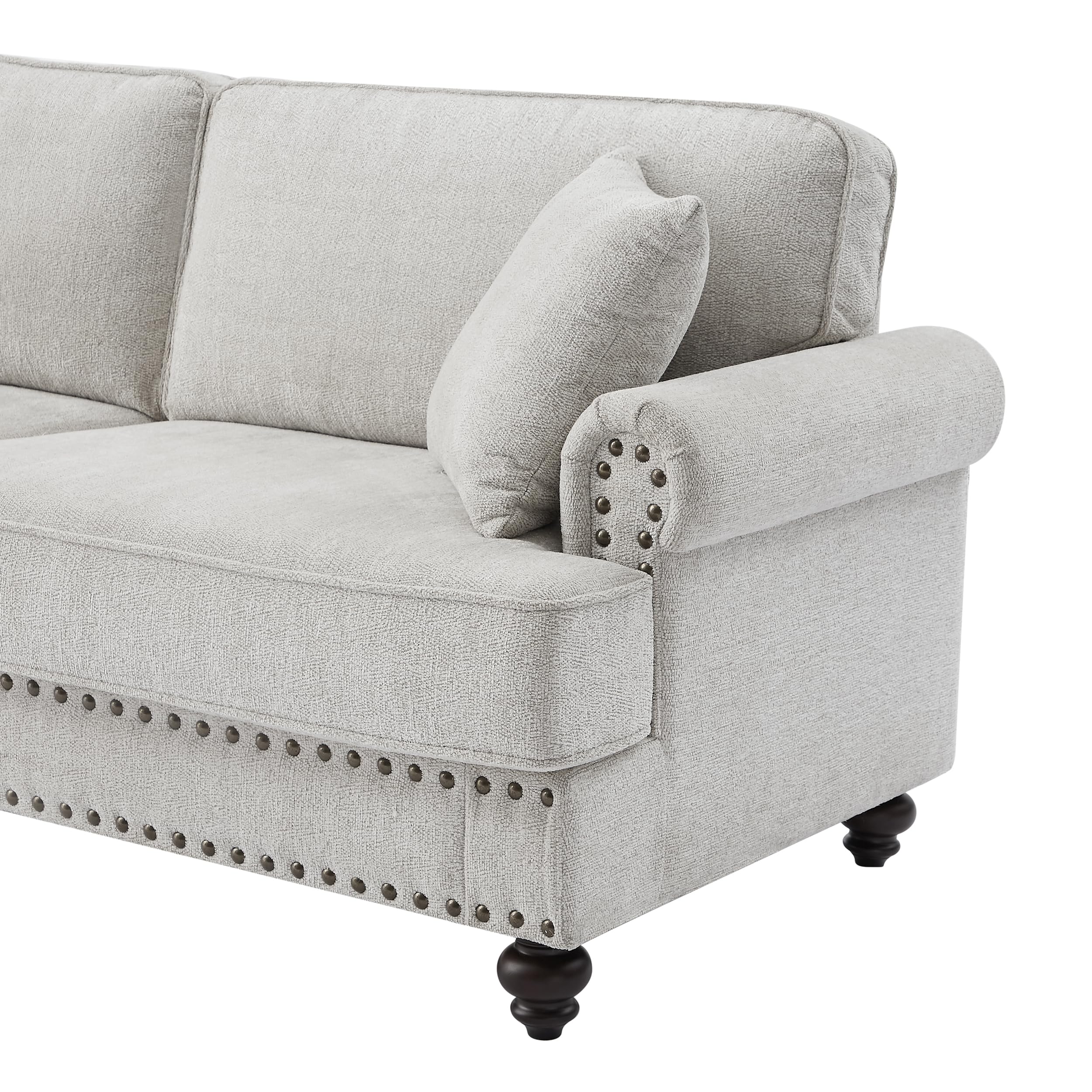 Asucoora Rolled Arm Chenille Upholstered Loveseat, 2-Seater Sofa Couch with Nailhead Trim and 2 Pillows Gray