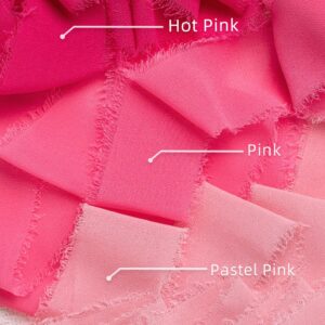 Sifleur Chiffon Ribbon, Hot Pink Pastel Pink 1.5''x21Yd Frayed Fringe Silk Ribbon for Gift Wrapping, Handmade Ribbons for Floral Vase, Halloween, Wedding, Birthday, Engagement, Bridal Shower, 3 Rolls