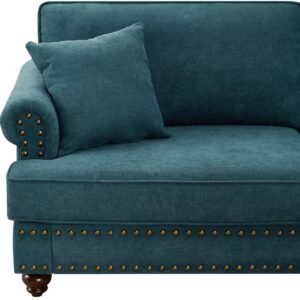 Asucoora Chenille Upholstered Couch, Rolled Arm 3-Seater Sofa Couch with Nailhead Trim and 2 Pillows Rolled Arm Green