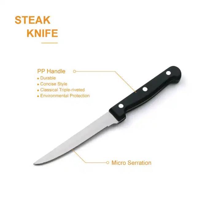 6 Serrated Steak Knife with Black PP Handle Table Knife Stainless Steel 4.5 Inch Metal Sustainable Steak Knives Serrated Blades for Effortless Meat Cutting