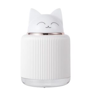 Mini Humidifier-Cute Cat Mist Humidifier for Kids Bedroom, Small Ultrasonic humidifier for Home Car Office with USB 2 LED Colors, Waterless Auto Shutoff, Quiet 300ml (White)