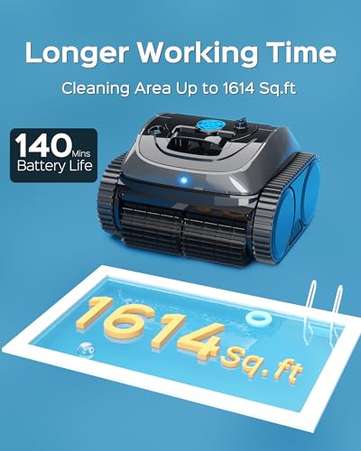 WYBOT Cordless Robotic Pool Vacuum, 140mins Runtime, Robotic Pool Cleaner with Upgraded Triple-Motor, Wall Climbing, Intelligent Route Planning, for Pools up to 1,614 Sq.ft