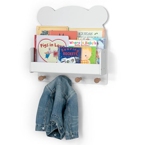 babyGap by Delta Children Brannan Bear Wall Shelf with 4 Hooks, White