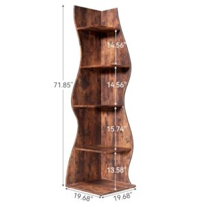 LITTLE TREE Small Corner Shelf, Modern 5-Tier Wall Corner Bookshelf, Stylish Bookcase Storage Rack for Small Space, Living Room, Bedroom