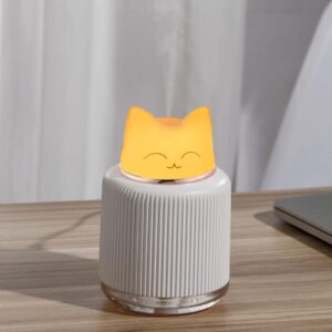 Mini Humidifier-Cute Cat Mist Humidifier for Kids Bedroom, Small Ultrasonic humidifier for Home Car Office with USB 2 LED Colors, Waterless Auto Shutoff, Quiet 300ml (White)