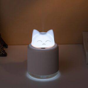 Mini Humidifier-Cute Cat Mist Humidifier for Kids Bedroom, Small Ultrasonic humidifier for Home Car Office with USB 2 LED Colors, Waterless Auto Shutoff, Quiet 300ml (White)