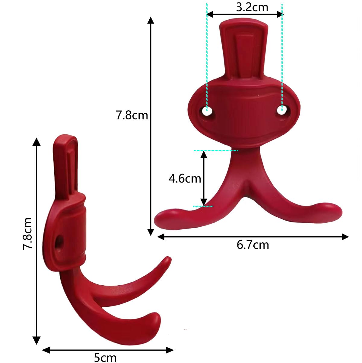 ImyHok Red Coat Hook Kids Wall Hooks Backpack Rack Hook Cute Double Hooks for Hanging Towel Key in Children's Room Nursery Decorative Metal Wall Mounted 3 Pack (Red)