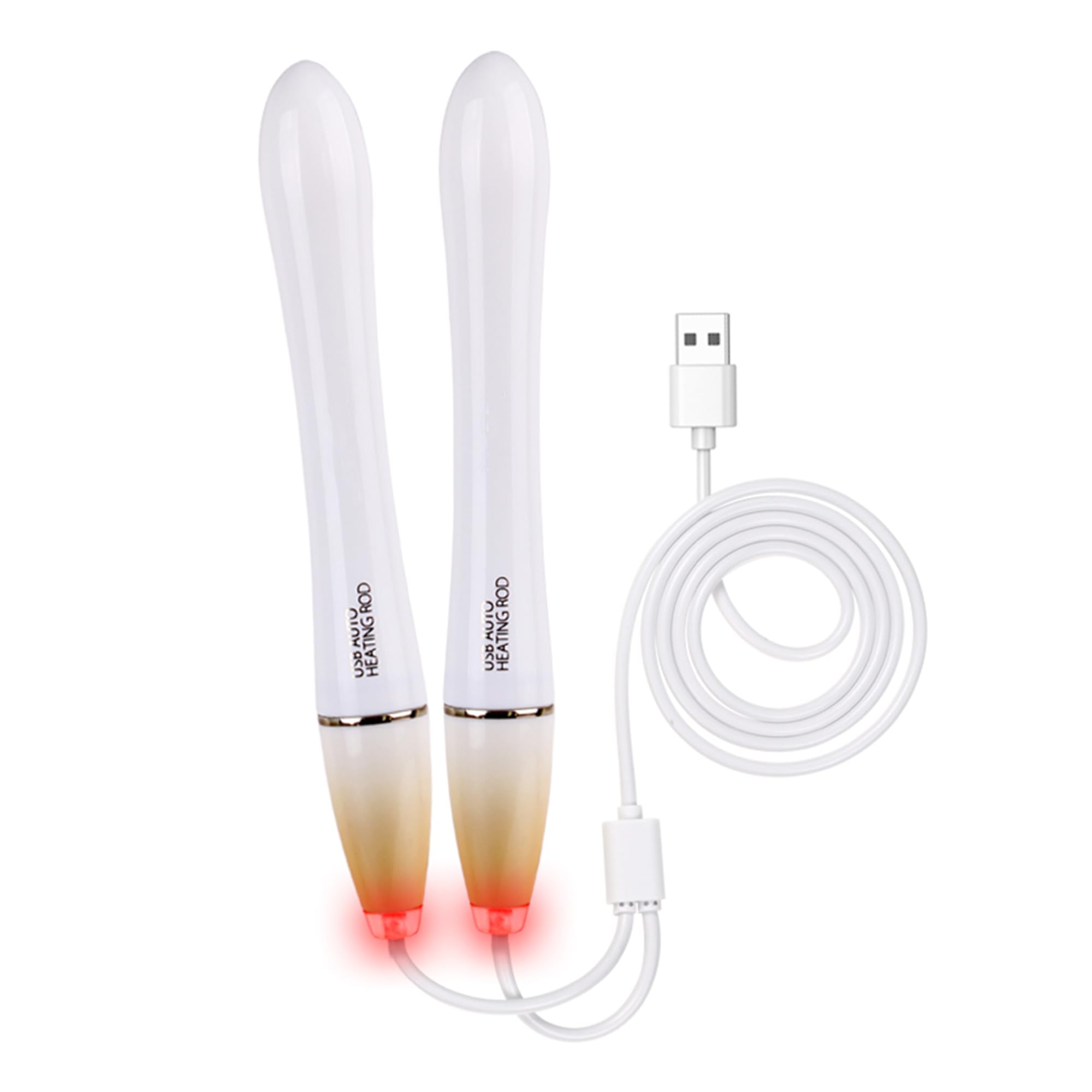 Double Heads USB Heating Rod for Doll, LED Indicator Portable Toy Warmer, Automatic Temperature Control USB Warmer, Safe, Fast Heating and Waterproof, Dual Heater in 1 Cable, White