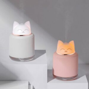 Mini Humidifier-Cute Cat Mist Humidifier for Kids Bedroom, Small Ultrasonic humidifier for Home Car Office with USB 2 LED Colors, Waterless Auto Shutoff, Quiet 300ml (White)