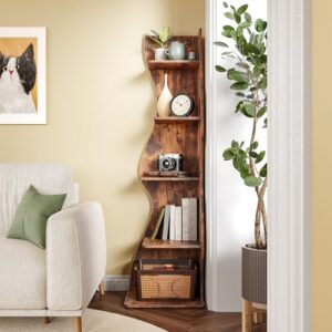 LITTLE TREE Small Corner Shelf, Modern 5-Tier Wall Corner Bookshelf, Stylish Bookcase Storage Rack for Small Space, Living Room, Bedroom