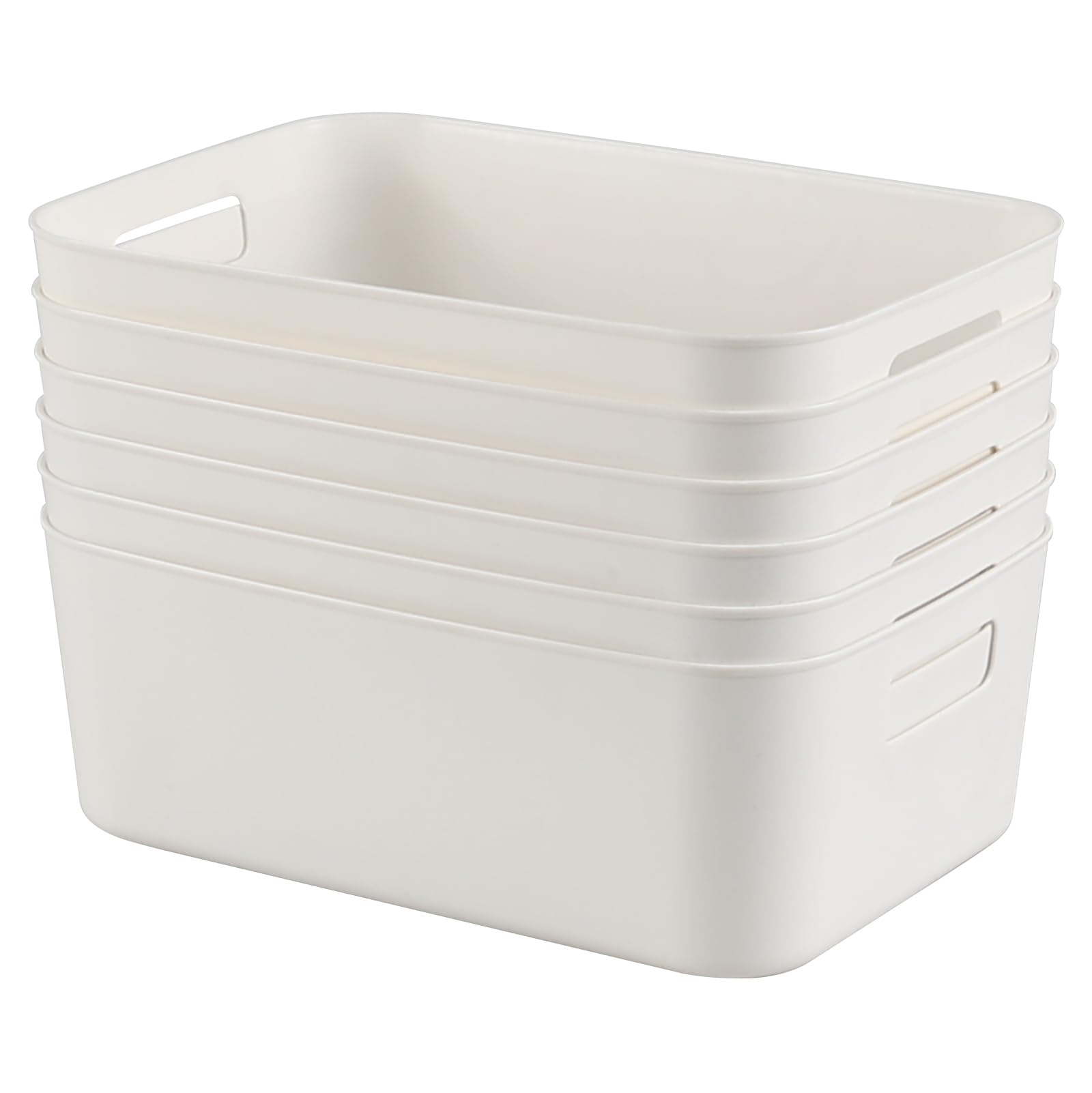 Hespama 6 Pack Small Plastic Storage Bins, White Organizer Basket Bins