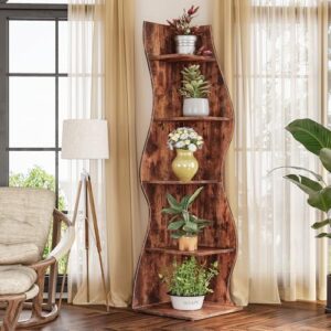 LITTLE TREE Small Corner Shelf, Modern 5-Tier Wall Corner Bookshelf, Stylish Bookcase Storage Rack for Small Space, Living Room, Bedroom