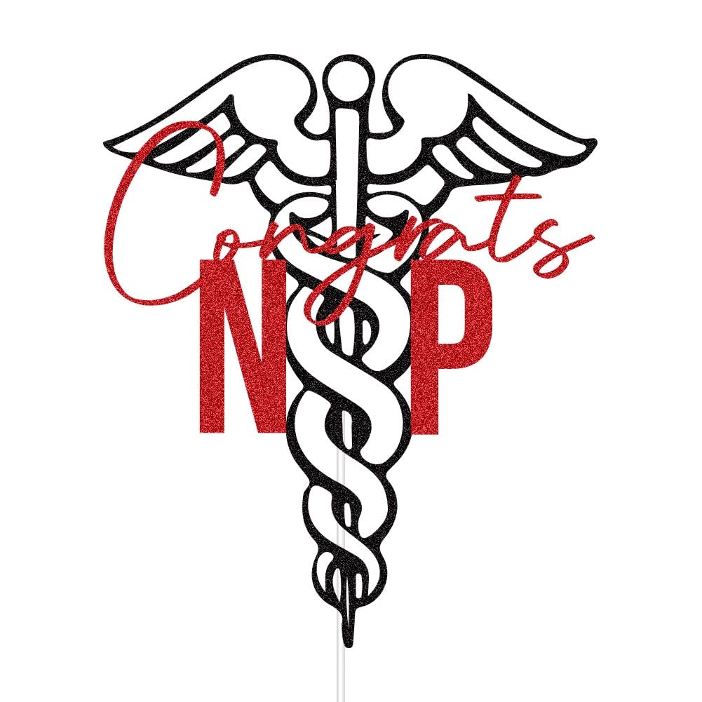 Congrats NP Cake Topper, Congrats Nurse, Future Nurse, 2024 Nursing School Graduation Party Decorations Black & Red Glitter